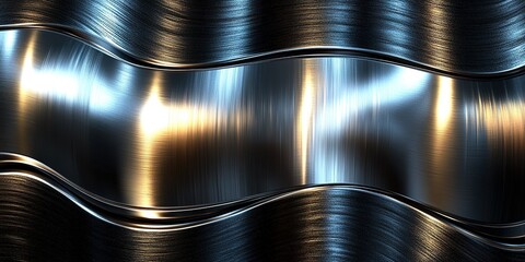 Poster - abstract metallic surface with wavy reflections illuminated by soft light creating a dynamic visual 