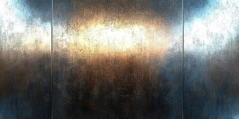 Poster - Textured metallic surface with reflections and atmospheric glow in a dimly lit environment for artistic inspiration