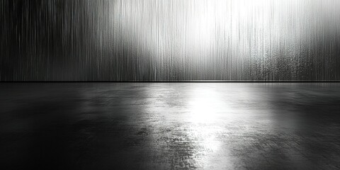 Poster - Reflective surface glistens under soft light with water droplets in a minimalistic setting
