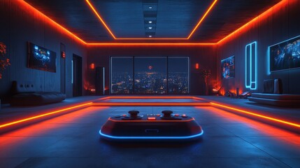 Poster - futuristic stage and gamepad 3d rendering