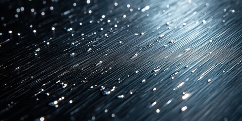 Poster - Reflections of water droplets on a textured metallic surface captured in a close-up view during the evening