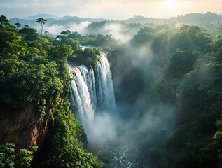 Poster - Majestic waterfall in a lush forest