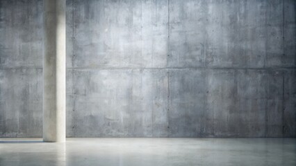 Poster - A single concrete pillar stands against a smooth gray wall, casting a subtle shadow on the floor.