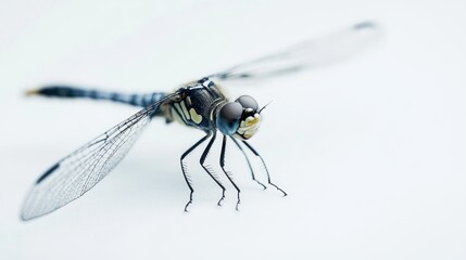 Poster - Close-up of a dragonfly perched on a white surface