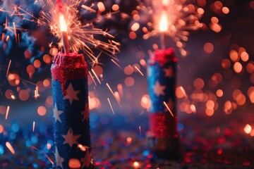 Poster - Two candles lit up by sparklers in the background