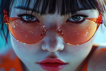 Aufkleber - A close-up shot of a person's face with sunglasses on, perfect for use in portraits or fashion photography