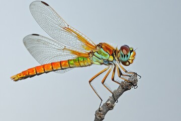 Sticker - A dragonfly perched on a tree branch, surrounded by foliage