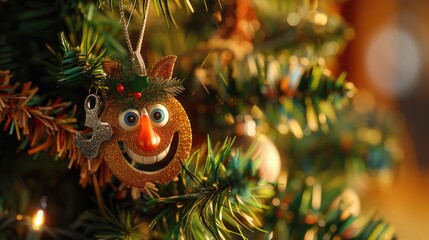 Poster - A detailed shot of a Christmas ornament hanging from a tree branch