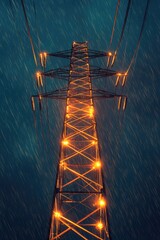 Poster - Power transmission infrastructure on a rainy evening