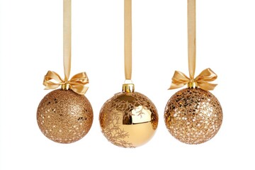 Poster - Three golden ornaments hang from a golden ribbon