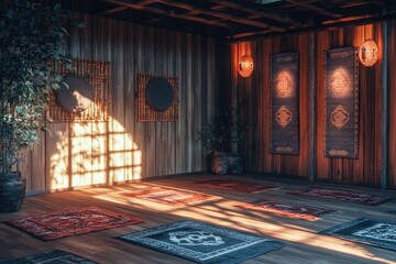 Poster - A room filled with various rugs on the floor