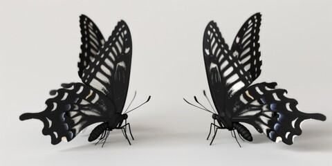 Poster - Two black and white butterflies perched on a white surface