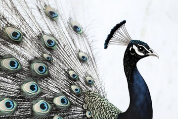 Poster - A close-up shot of a peacock's vibrant feathers, showcasing the bird's stunning plumage and courtship display