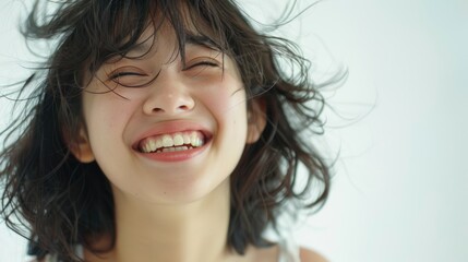 Poster - A woman with a toothbrush in her mouth, brushing her teeth