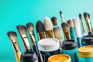 Poster - A collection of paintbrushes in a compact arrangement, ideal for art supply illustrations or creative process visuals
