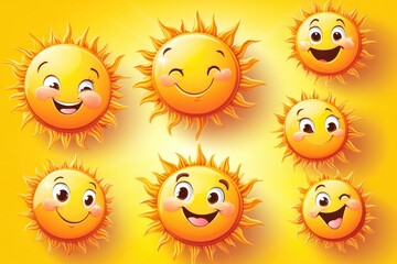 Poster - A set of cartoon sun faces with different emotional expressions