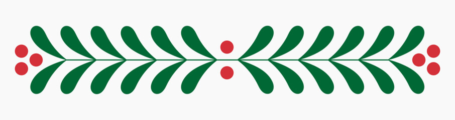 Wall Mural - christmas mistletoe divider design element. christmas holly plant separator border. vector illustrat