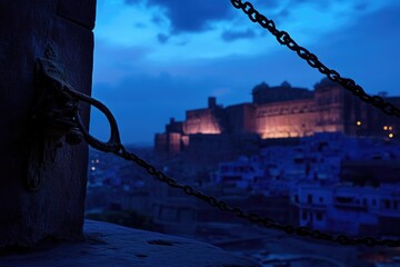 Aufkleber - A nighttime city view from a window, ideal for use in urban-themed projects