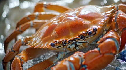 Wall Mural - A close-up shot of a crab on a frozen surface