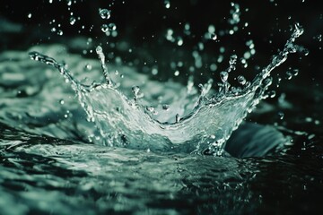 Poster - A water splash on the surface of a body of water, great for use in images about relaxation, calmness, or aquatic scenes