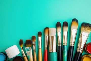 Poster - A collection of paint brushes lying next to each other on a flat surface