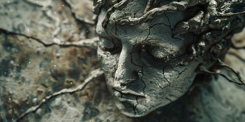 Aufkleber - A detailed view of a stone statue's facial features, ideal for use in art, design or architecture projects