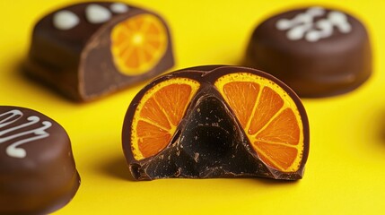 Poster - A group of chocolate candies paired with orange slices cut in half, perfect for snacking or decorating
