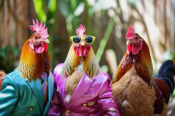 Aufkleber - Group of chickens standing side by side