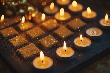Poster - A collection of lit candles placed on a flat surface, perfect for decorative purposes or as a warm glow in a cozy setting