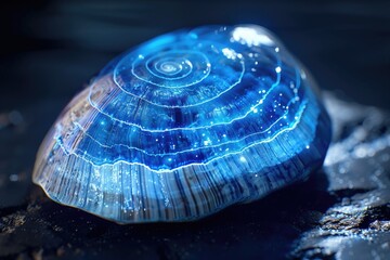 Poster - A blue shell perched on the edge of a rocky outcropping, great for beach or ocean-themed illustrations