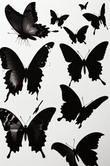 Aufkleber - A group of black butterflies on a simple white background