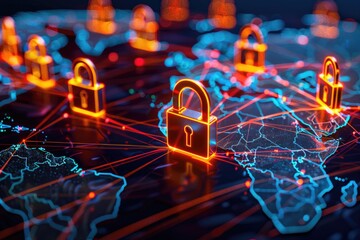 Aufkleber - A map of the world covered in padlocks, great for representing global connections or romantic gestures