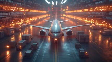 Poster - loop animation of logistics and rocket 3d rendering