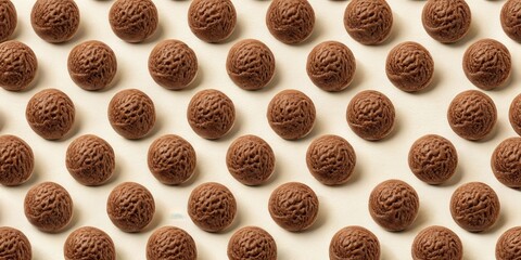 Poster - A Seamless Pattern of Perfectly Round Chocolate Ice Cream Scoops on a Light Beige Background