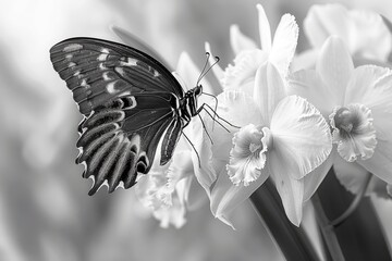 Poster - A close-up shot of a butterfly perched on a flower, highlighting its delicate features