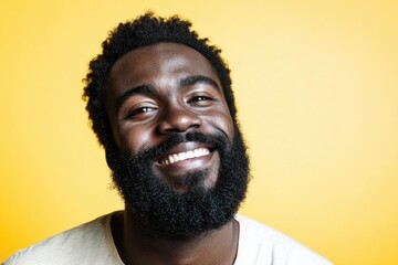 Aufkleber - A man with a beard smiles directly at the camera, looking friendly and approachable