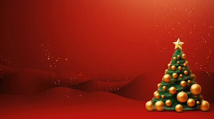 Poster - Christmas tree toy card template with baubles and copy space. Contrast red and green greeting card for winter holidays