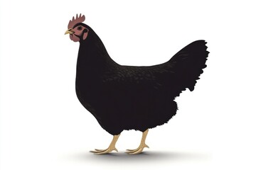 Poster - A single black chicken standing on a white surface