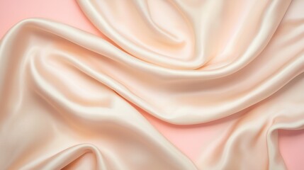 Poster - Elegant cream-colored silk fabric flowing on pink background
