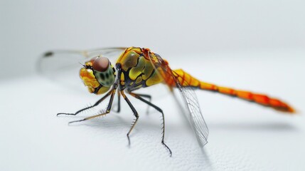 Poster - A clear shot of a dragonfly perched on a white surface, great for using in nature or insect-themed designs