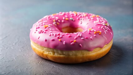 Poster - A single pink glazed donut with colorful sprinkles, a delightful sweet treat on a textured background