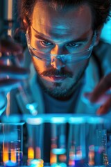 Poster - A person in glasses is working in a laboratory setting