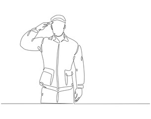 Wall Mural - Continuous one line drawing of soldier salute. One line drawing illustration of soldier salute for remembrance. Remembrance day concept single line. Editable outline