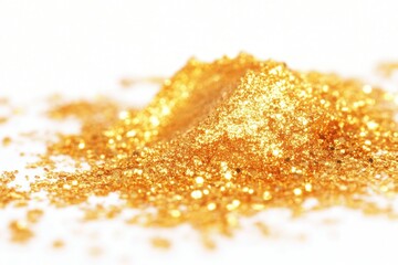 Poster - A pile of gold glitter sits on a white surface, ready for use in crafts or decorations