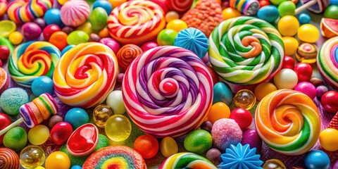 Poster - A vibrant and colorful assortment of lollipops and candies, a tantalizing display of sweet treats, promising a burst of flavor and sugary delight.