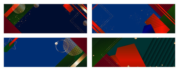 Aufkleber - Luxury dark Set Abstract gold background blue and golden line template premium vector