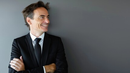Aufkleber - A businessman standing with his arms crossed, dressed in a suit and tie