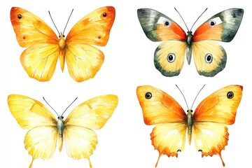 Poster - A group of colorful butterflies sit on a white surface