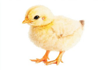 Poster - A small yellow chicken standing on a white surface