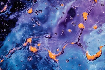 Poster - Close-up shot of a chemical reaction between blue and yellow liquids
